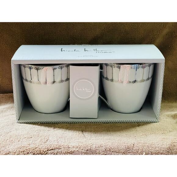 Nicole Miller Boxed Set of Porcelain 16oz Coffee Mugs w/Silver Accents - Picture 1 of 4